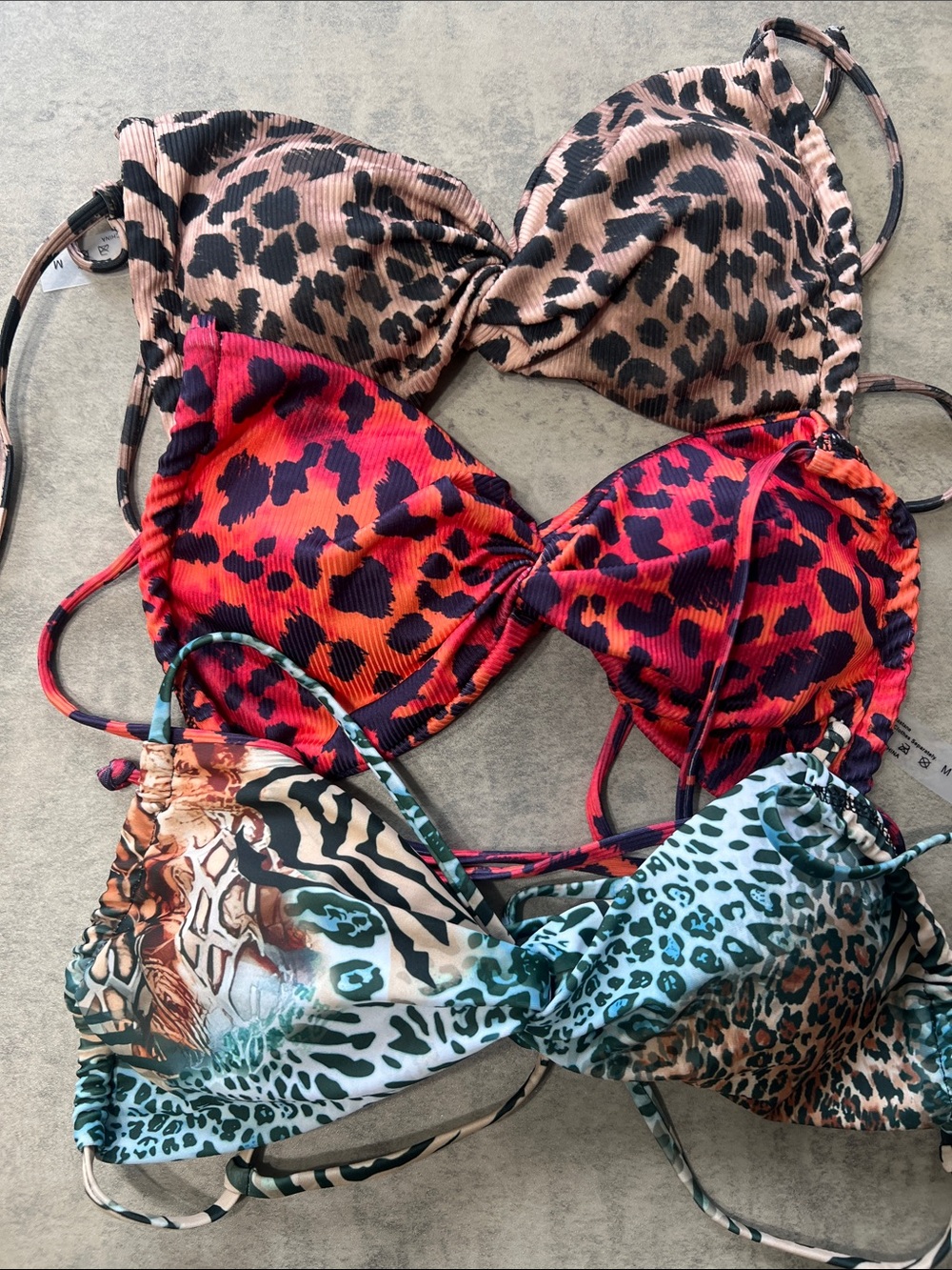 SHEIN Leopard & Animal Print Mix Bikini Tops - Beige, Red, Teal